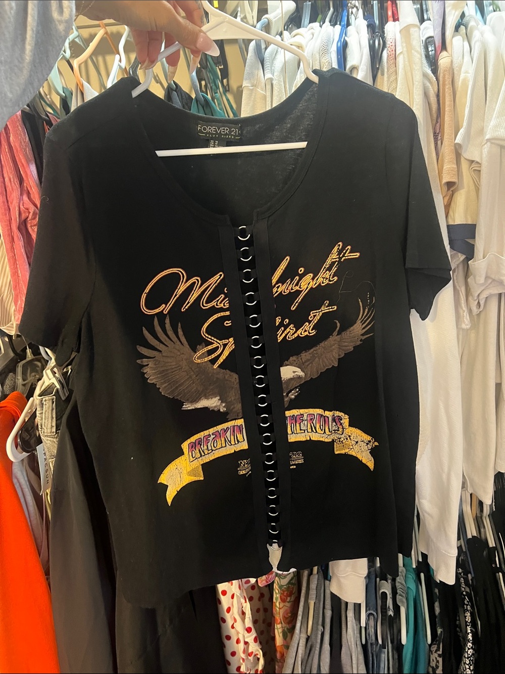 Forever 21 Black Graphic Tee with Gold Accent and Eagle Print